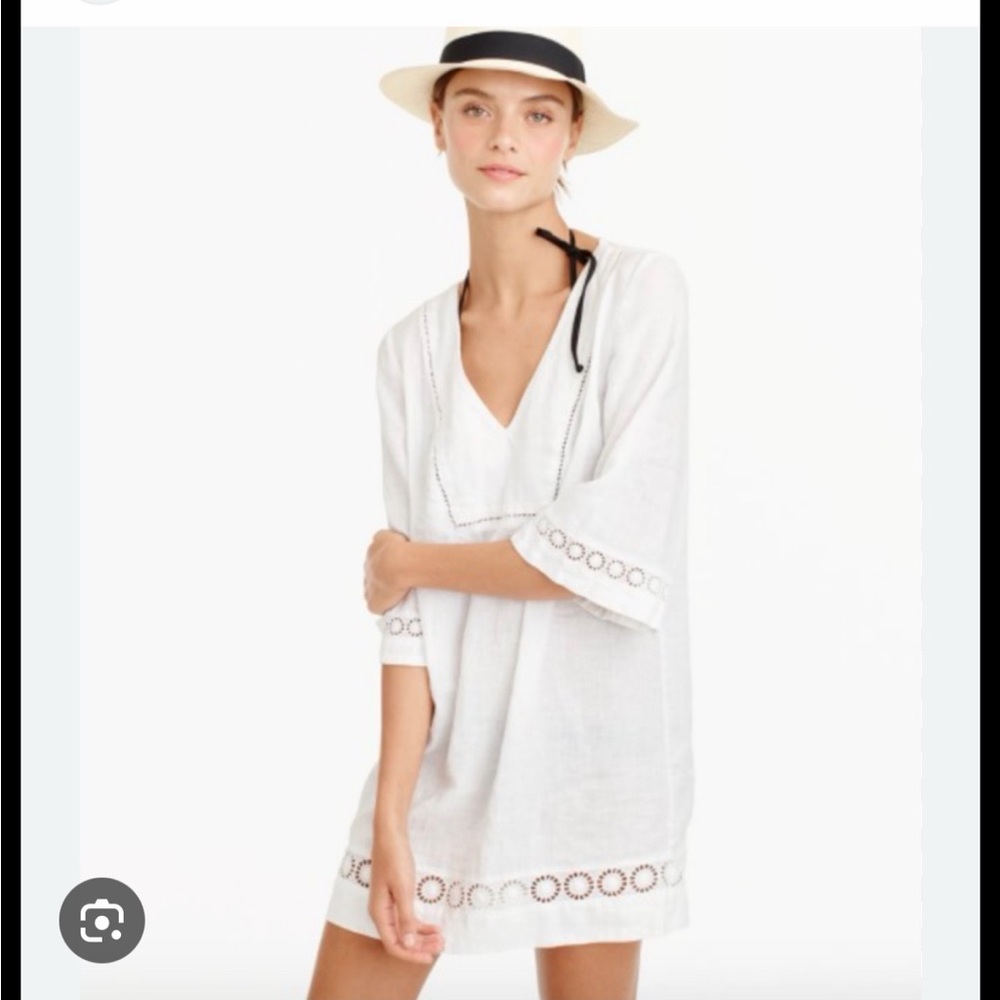 J. Crew White Eyelet V-Neck Swim Coverup Tunic